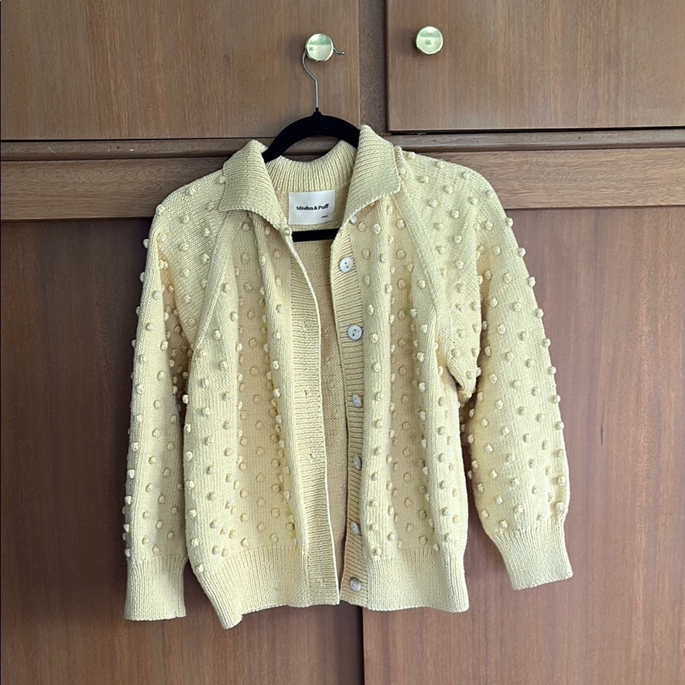 Misha and Puff Popcorn cardigan cotton light yellow